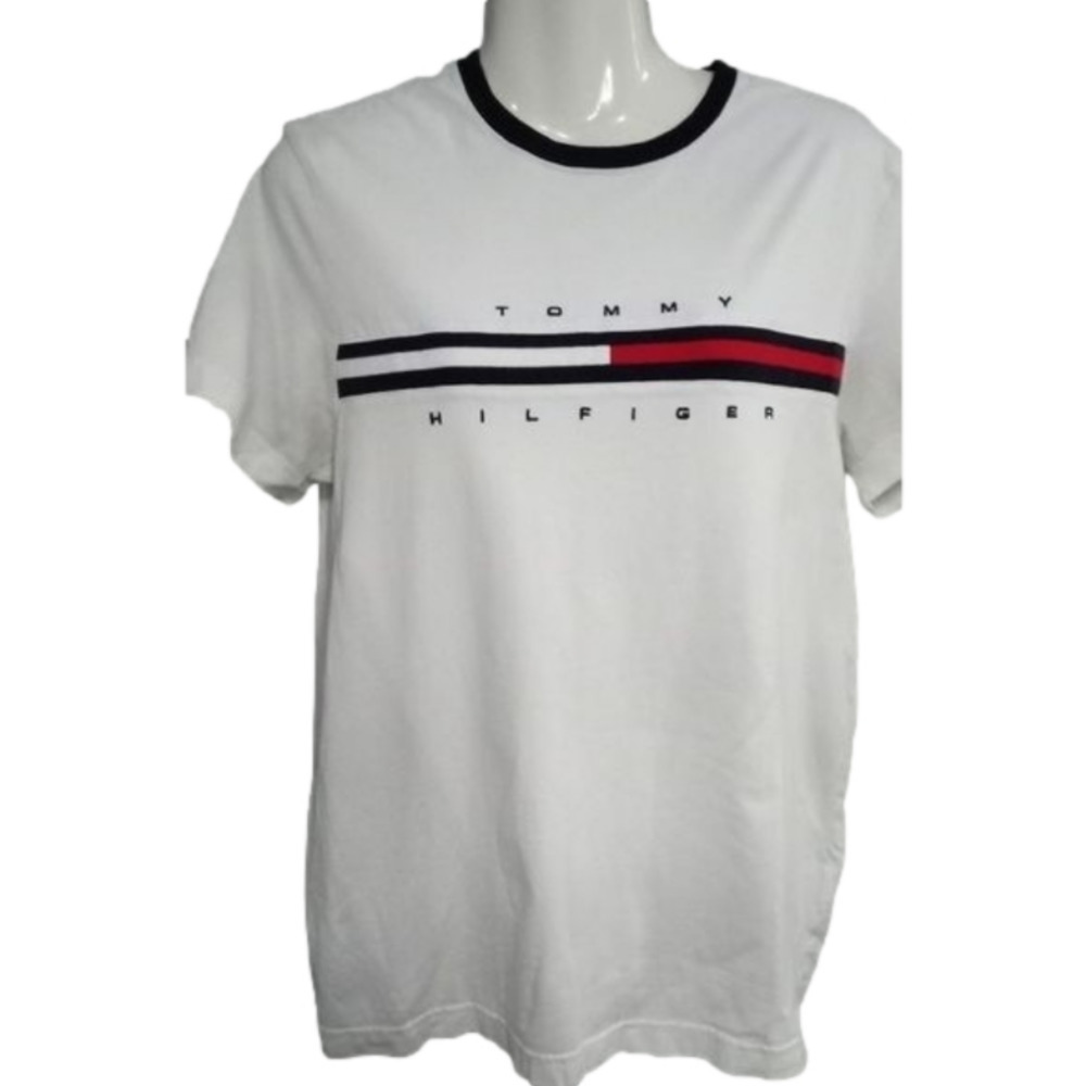 tommy hilfiger short sleeve t-shirt white with  embroidered front